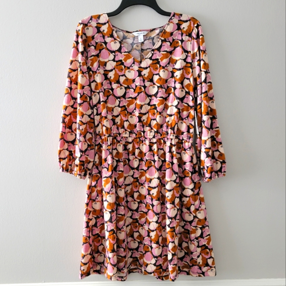 New Nine West Floral Multicolored Dress Size: L